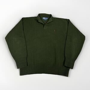 VTG Polo Ralph Lauren Sweater Mens XL Green 100% Lambswool Collared 2 Button